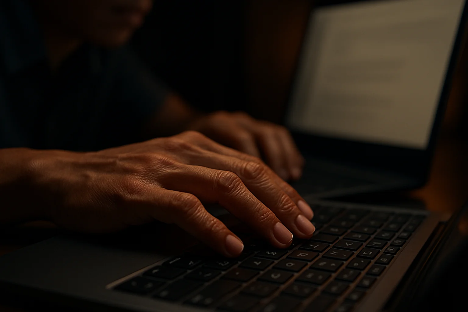 Cận cảnh tay người đàn ông Việt gõ bàn phím laptop hiện đại
